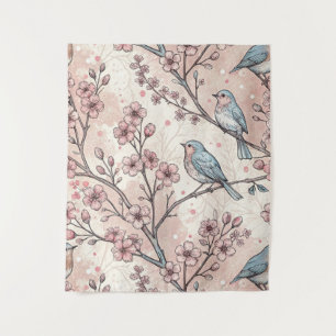 Vintage Sakura Cherry Blossom & Bird Ästhetik 5 Wandteppich