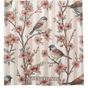 Vintage Sakura Cherry Blossom & Bird Ästhetik 6 Duschvorhang