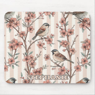 Vintage Sakura Cherry Blossom & Bird Ästhetik 6 Mousepad