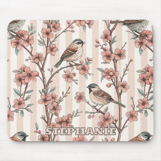 Vintage Sakura Cherry Blossom & Bird Ästhetik 6 Mousepad (Vorne)