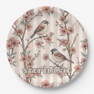 Vintage Sakura Cherry Blossom & Bird Ästhetik 6 Pappteller