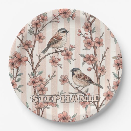 Vintage Sakura Cherry Blossom & Bird Ästhetik 6 Pappteller (Vorderseite)