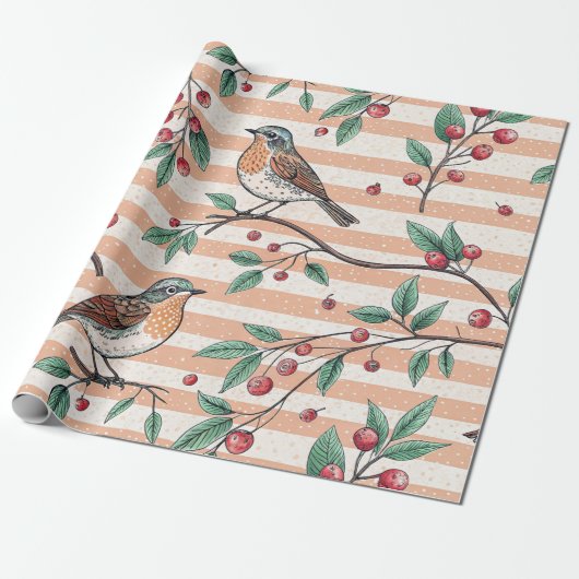Vintage Sakura Cherry Blossom & Bird Ästhetik 7 Geschenkpapier (Ungerollt)