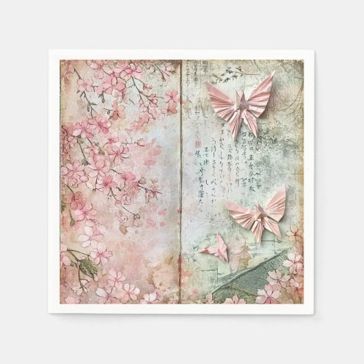 Vintage-Sakura-Schmetterlings-Collage Serviette (Vorderseite)
