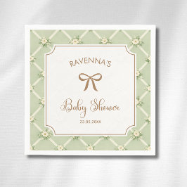 Vintage-Salbei-Blumen-Diagonale-Gold-Schleife-Baby Serviette
