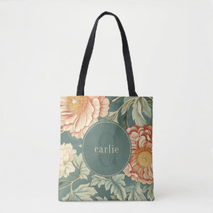Vintage-Salbei-Blumen- William-Morris-Monogramm Tasche