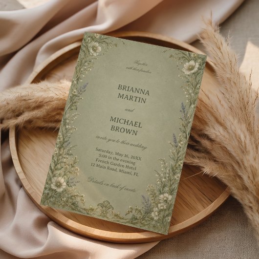 Vintage-Salbei-Blumenmuster Einladung