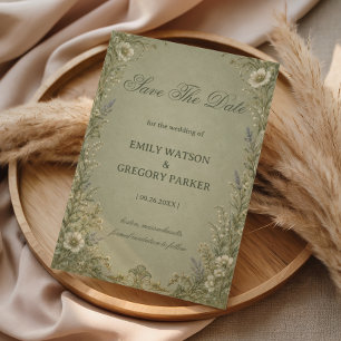 Vintage-Salbei-Blumenmuster Save The Date