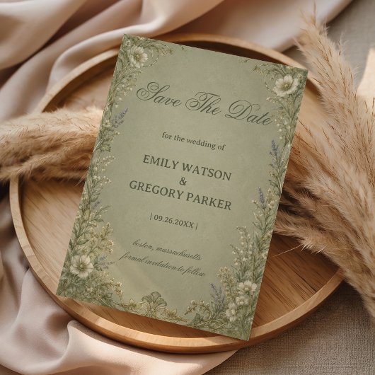 Vintage-Salbei-Blumenmuster Save The Date