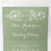 Vintage Salbei Dreifach Gefaltete Einladung (Innen Erste Seite)