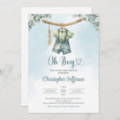 Vintage Salbei-Eukalyptus-Kinderkleidung Einladung (Vorne/Hinten)