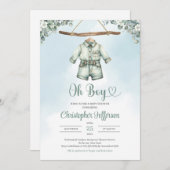 Vintage Salbei-Eukalyptus-Kinderkleidung Einladung (Vorne/Hinten)