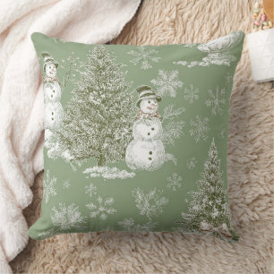 Vintage Salbei-Grün-Schneemann-Christmas-Toile Kissen