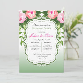 Vintage-Salbei-Grün- und Rosa-Rosen-Probeessen Einladung