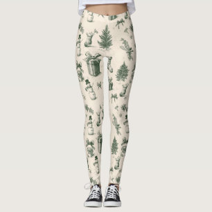 Vintage Salbei-Grün Winter-Toile-Weihnachten (2) Leggings