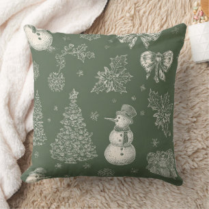 Vintage Salbei-Grün Winter-Toile-Weihnachten (4) Kissen