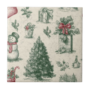 Vintage Salbei-Grün Winter-Toile-Weihnachten Fliese