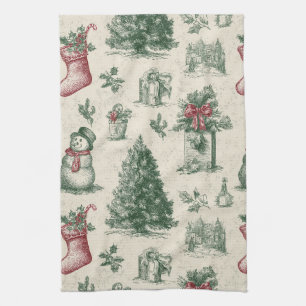 Vintage Salbei-Grün Winter-Toile-Weihnachten Geschirrtuch