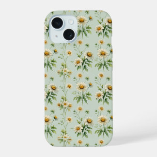 Vintage-Salbei-grüne Gänseblümchen-Handyhülle iPhone 15 Hülle