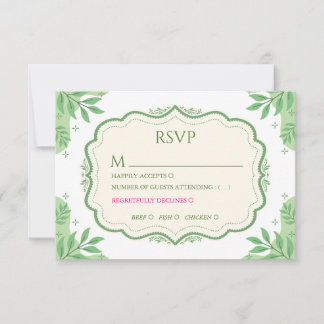 Vintage-Salbei-grüne RSVP-Karte mit Essensauswahl RSVP Karte