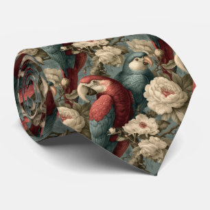 Vintage Salbei- und Creme-Macaw-Papageien Krawatte