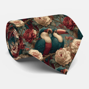Vintage Salbei und Rosa Tukane Exotische Papageien Krawatte