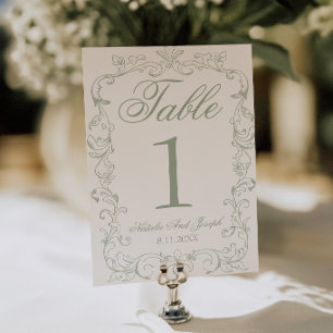 Vintage Salbeigrün Old Money Hochzeitstisch Nummer Einladung
