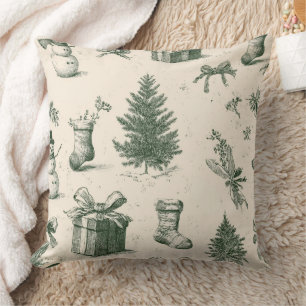 Vintage Salbeigrün Winter-Toile-Christmas (2) Kissen