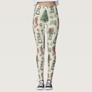 Vintage Salbeigrün Winter Toile Weihnachten (1) Leggings