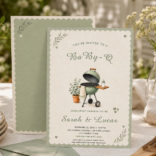 Vintage Salbeigrüne Baby-Q BBQ neutrale Babyparty Einladung