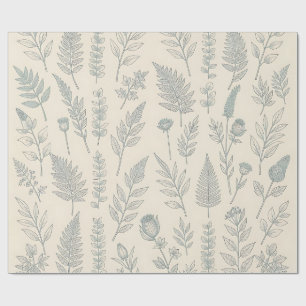 Vintage Salbeigrüne Farne Wildblumen Botanik Geschenkpapier