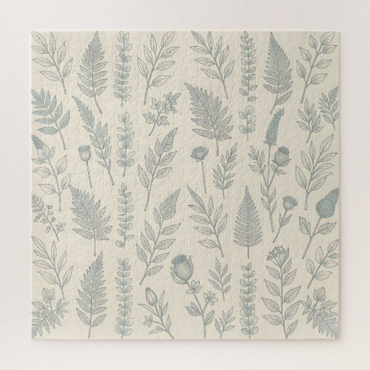 Vintage Salbeigrüne Farne Wildblumen Botanik  Puzzle (Vertikal)