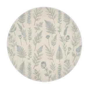 Vintage Salbeigrüne Farne Wildblumen Botanik Schneidebrett