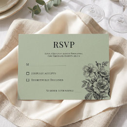 Vintage Salbeigrüne Florale Romantische RSVP-Karte