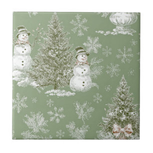 Vintage Salbeigrüner Schneemann-Christmas-Toile Fliese