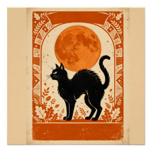 Vintage Salem Hexen Halloween schwarze Katze Ernte Poster