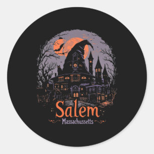 Vintage Salem Machusetts Halloween-Silhouette Stad Runder Aufkleber