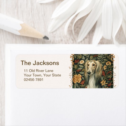 Vintage-Saluki im Stil von William Morris (Insitu)