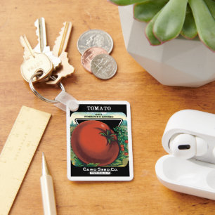 Vintage‑Samenpäckchen‑Labelkunst, Tomate Pomodoro Schlüsselanhänger