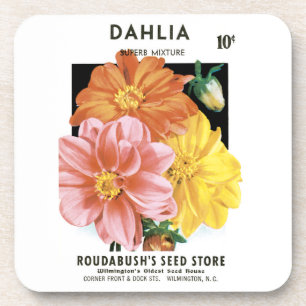 Vintage-Samenpaket-Kunst, Dahlien-Gartenblumen Getränkeuntersetzer