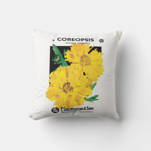 Vintage-Samenpaket-Kunst, Gelbe Coreopsis-Blumen Kissen