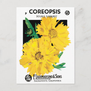 Vintage-Samenpaket-Kunst, gelbe Coreopsis-Blumen Postkarte