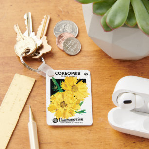 Vintage-Samenpaket-Kunst, Gelbe Coreopsis-Blumen Schlüsselanhänger