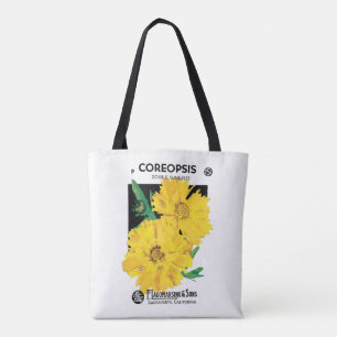 Vintage-Samenpaket-Kunst, gelbe Coreopsis-Blumen Tasche
