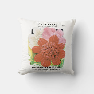 Vintage-Samenpaket-Kunst, Kosmos-Gartenblumen Kissen