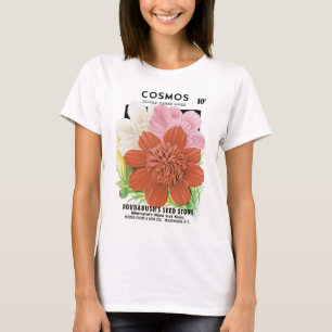 Vintage-Samenpaket-Kunst, Kosmos-Gartenblumen T-Shirt