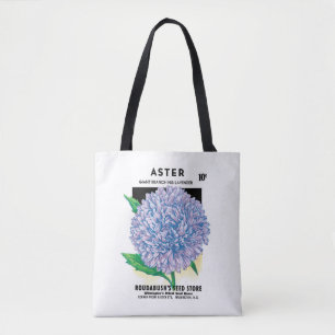 Vintage-Samenpaket-Kunst, violette Aster-Blumen Tasche