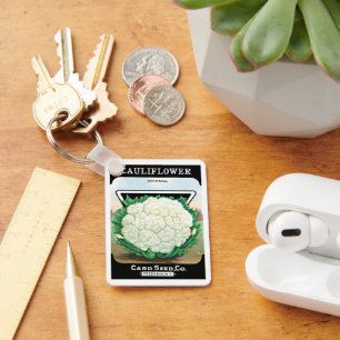 Vintage-Samenpaket-Label-Kunst, Blumenkohl-Gemüse Schlüsselanhänger