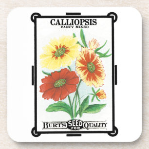Vintage-Samenpaket-Label-Kunst, Calliopsis-Blumen Getränkeuntersetzer