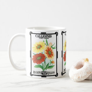 Vintage-Samenpaket-Label-Kunst, Calliopsis-Blumen Kaffeetasse
